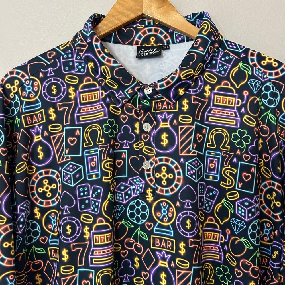 Sunday Swagger Golf Polo Mens 3XL Black Neon Casino Gambling Print Short Sleeve